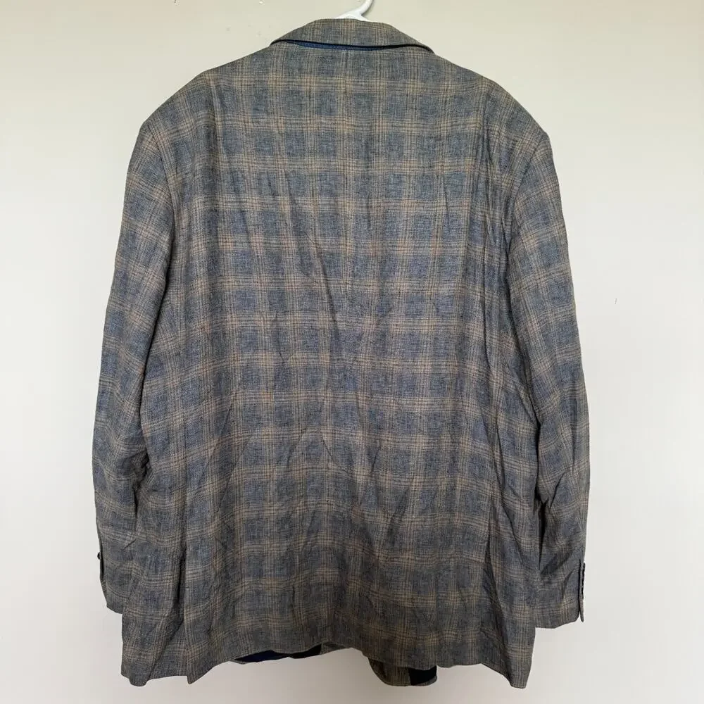Oak Hill Mens Sports Coat Blazer Jacket 2XL Tall 50/52 Plaid Linen 2 Button Luxe - Picture 9 of 9